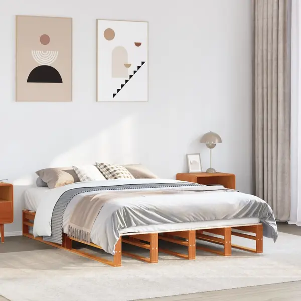 Gossi cadru pat fara saltea, maro ceruit, 140x190 cm, lemn masiv pin