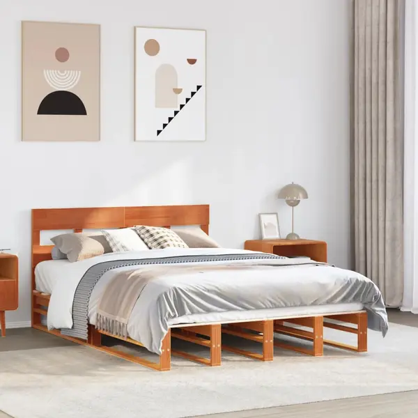 Gossi cadru pat fara saltea, maro ceruit, 160x200 cm, lemn masiv pin