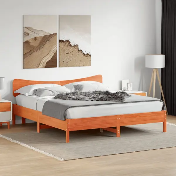 Gossi cadru pat fara saltea, maro ceruit, 160x200 cm, lemn masiv pin