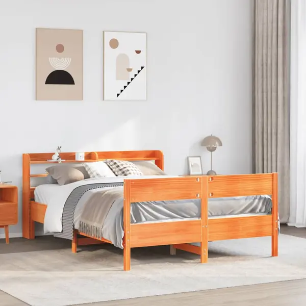Gossi cadru pat fara saltea, maro ceruit, 160x200 cm, lemn masiv pin
