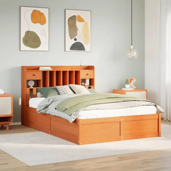 Gossi cadru pat fara saltea, maro ceruit, 160x200 cm, lemn masiv pin