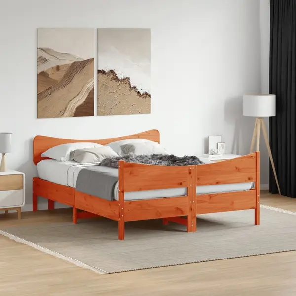 Gossi cadru pat fara saltea, maro ceruit, 160x200 cm, lemn masiv pin