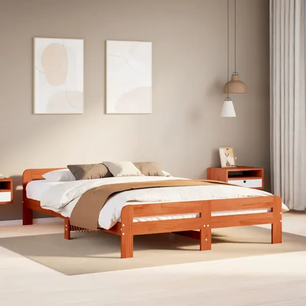 Gossi cadru pat fara saltea, maro ceruit, 160x200 cm, lemn masiv pin
