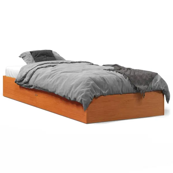 Gossi cadru pat fara saltea, maro ceruit, 75x190 cm, lemn masiv pin