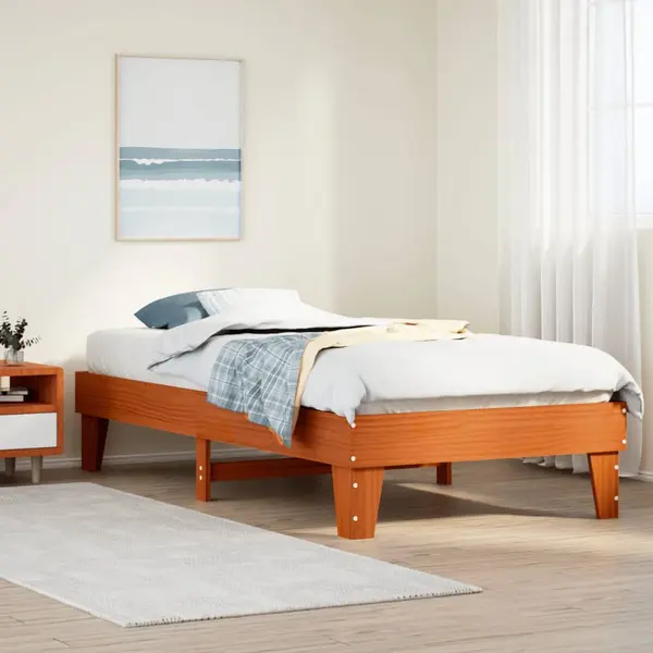 Gossi cadru pat fara saltea, maro ceruit, 75x190 cm, lemn masiv pin