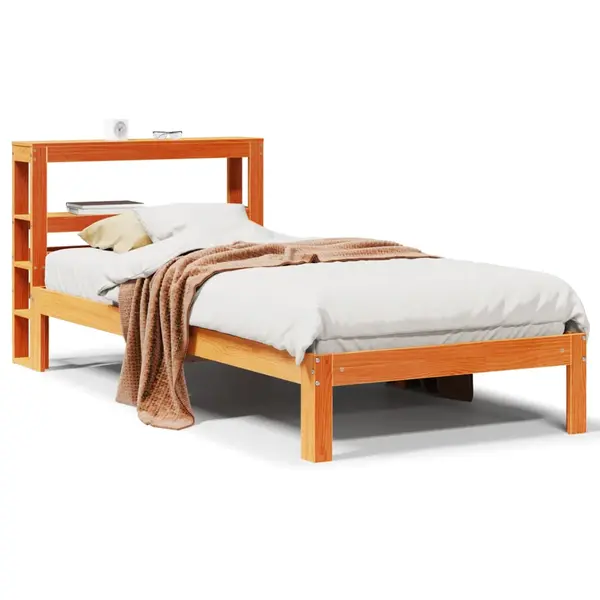 Gossi cadru pat fara saltea, maro ceruit, 75x190 cm, lemn masiv pin