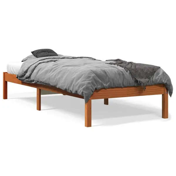 Gossi cadru pat fara saltea, maro ceruit, 75x190 cm, lemn masiv pin