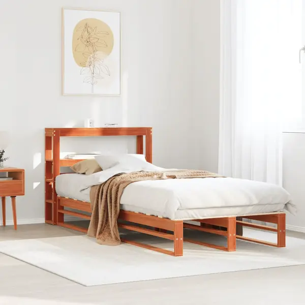Gossi cadru pat fara saltea, maro ceruit, 75x190 cm, lemn masiv pin