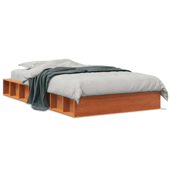 Gossi cadru pat fara saltea, maro ceruit, 75x190 cm, lemn masiv pin