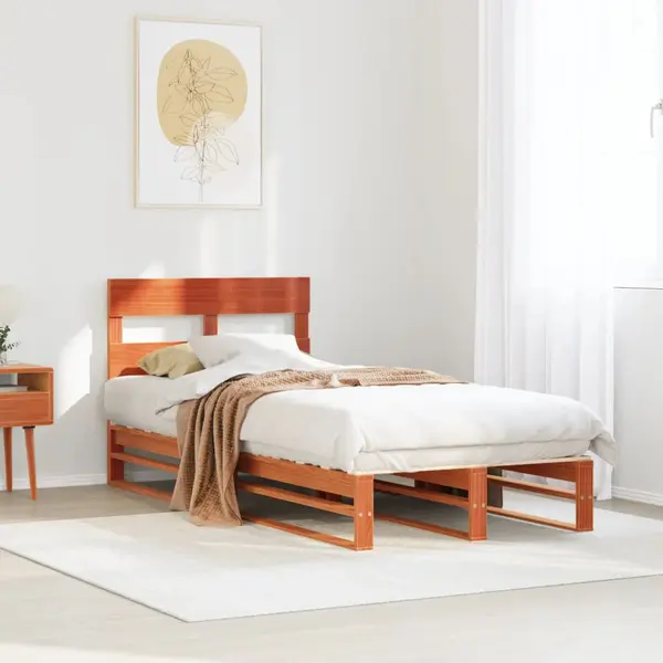 Gossi cadru pat fara saltea, maro ceruit, 75x190 cm, lemn masiv pin