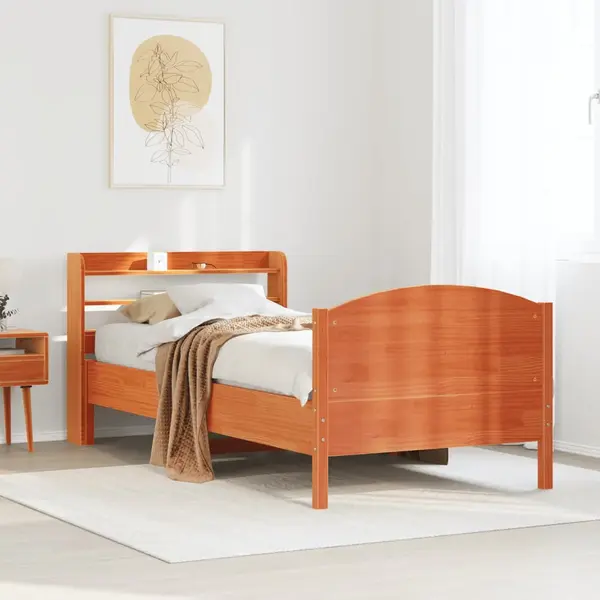 Gossi cadru pat fara saltea, maro ceruit, 75x190 cm, lemn masiv pin