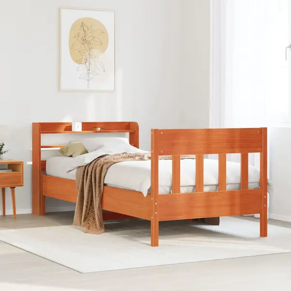 Gossi cadru pat fara saltea, maro ceruit, 75x190 cm, lemn masiv pin