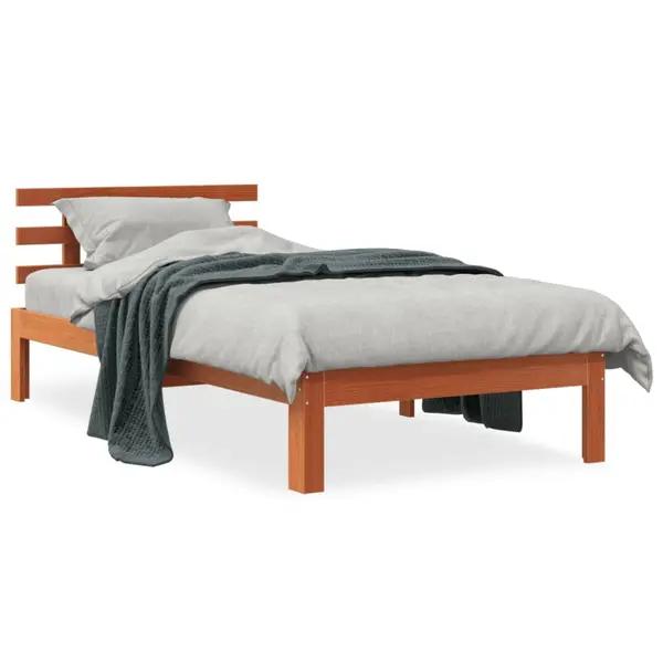 Gossi cadru pat fara saltea, maro ceruit, 75x190 cm, lemn masiv pin