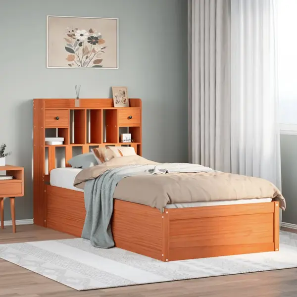 Gossi cadru pat fara saltea, maro ceruit, 75x190 cm, lemn masiv pin