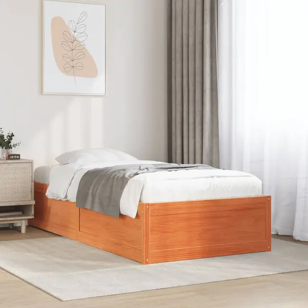 Gossi cadru pat fara saltea, maro ceruit, 75x190 cm, lemn masiv pin