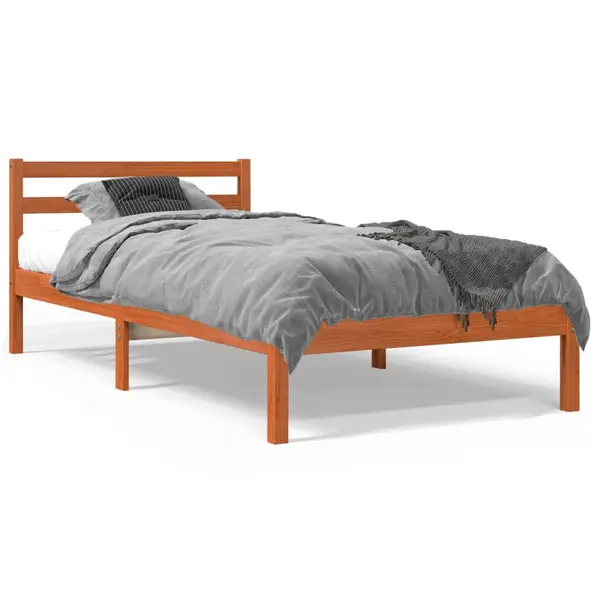 Gossi cadru pat fara saltea, maro ceruit, 75x190 cm, lemn masiv pin