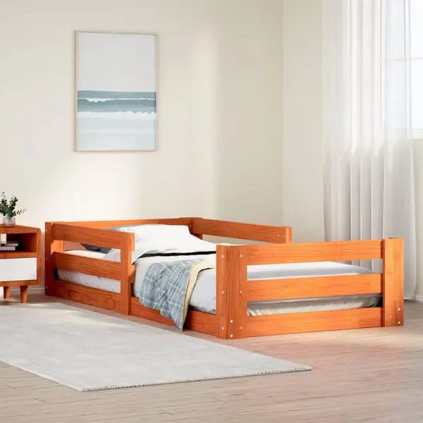 Gossi cadru pat fara saltea, maro ceruit, 75x190 cm, lemn masiv pin