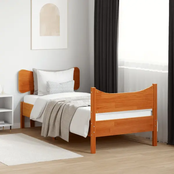 Gossi cadru pat fara saltea, maro ceruit, 75x190 cm, lemn masiv pin