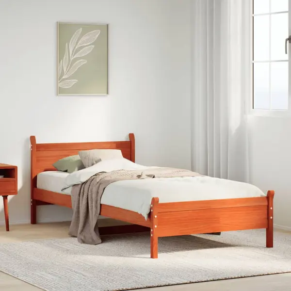 Gossi cadru pat fara saltea, maro ceruit, 75x190 cm, lemn masiv pin