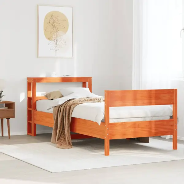Gossi cadru pat fara saltea, maro ceruit, 75x190 cm, lemn masiv pin
