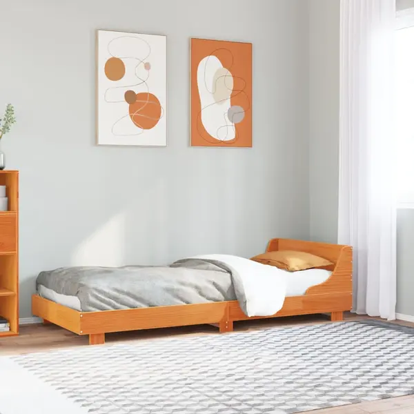 Gossi cadru pat fara saltea, maro ceruit, 75x190 cm, lemn masiv pin