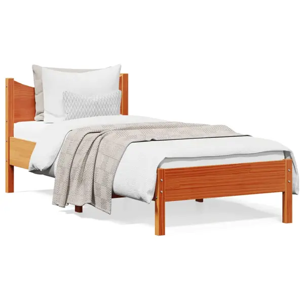 Gossi cadru pat fara saltea, maro ceruit, 75x190 cm, lemn masiv pin
