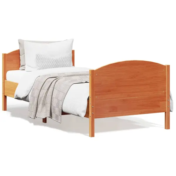 Gossi cadru pat fara saltea, maro ceruit, 75x190 cm, lemn masiv pin