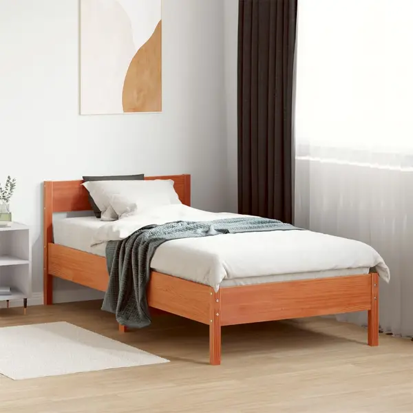 Gossi cadru pat fara saltea, maro ceruit, 75x190 cm, lemn masiv pin