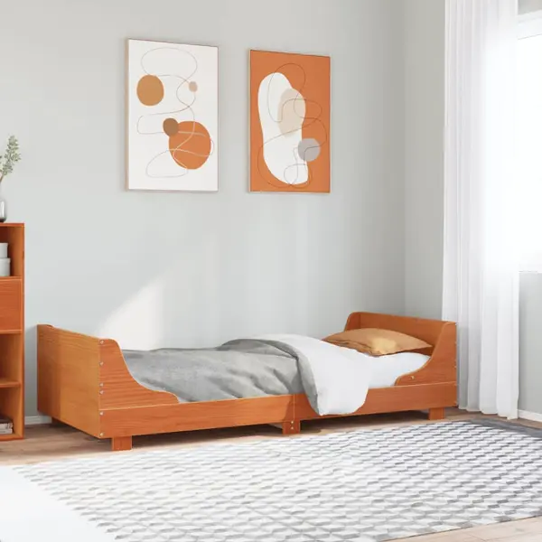 Gossi cadru pat fara saltea, maro ceruit, 90x190 cm, lemn masiv pin