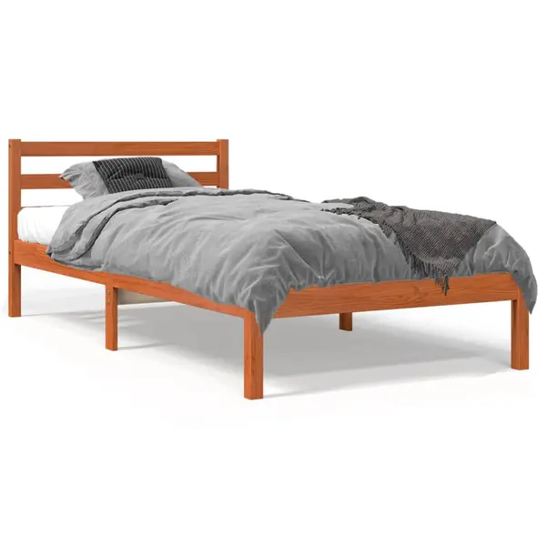 Gossi cadru pat fara saltea, maro ceruit, 90x190 cm, lemn masiv pin