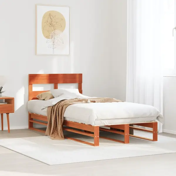 Gossi cadru pat fara saltea, maro ceruit, 90x190 cm, lemn masiv pin