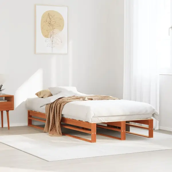 Gossi cadru pat fara saltea, maro ceruit, 90x190 cm, lemn masiv pin