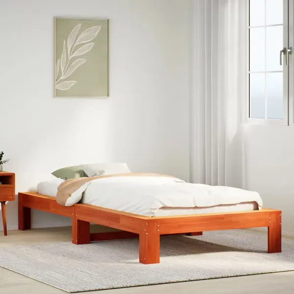 Gossi cadru pat fara saltea, maro ceruit, 90x190 cm, lemn masiv pin