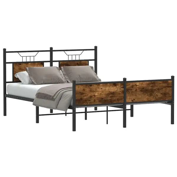 Gossi cadru pat fara saltea stejar afumat, 140x190 cm, lemn prelucrat