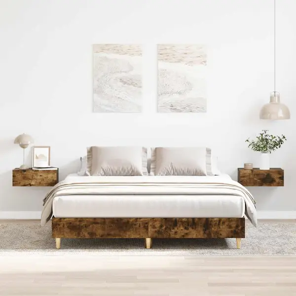 Gossi cadru pat fara saltea stejar afumat 140x200 cm lemn prelucrat