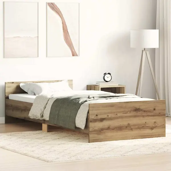 Gossi cadru pat fara saltea stejar artisan 100x200cm lemn prelucrat