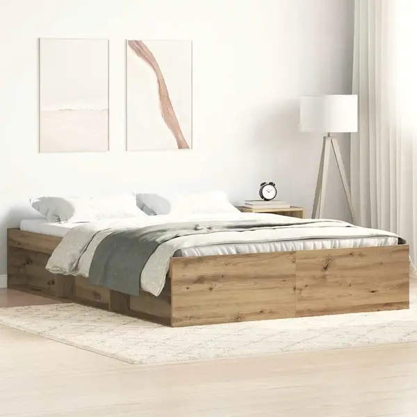 Gossi cadru pat fara saltea stejar artisan 160x200cm lemn prelucrat