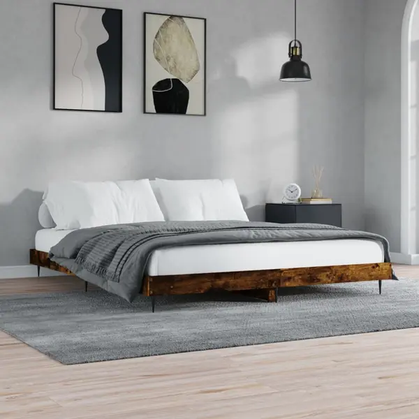 Gossi cadru pat fara saltea stejar fumuriu 120x200 cm, lemn prelucrat