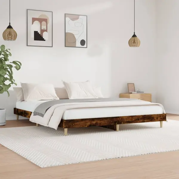 Gossi cadru pat fara saltea stejar fumuriu 140x200 cm lemn prelucrat