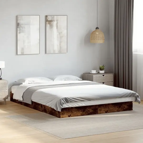 Gossi cadru pat fara saltea stejar fumuriu 140x200 cm lemn prelucrat