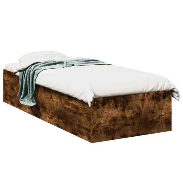 Gossi cadru pat fara saltea, stejar fumuriu 75x190 cm lemn prelucrat
