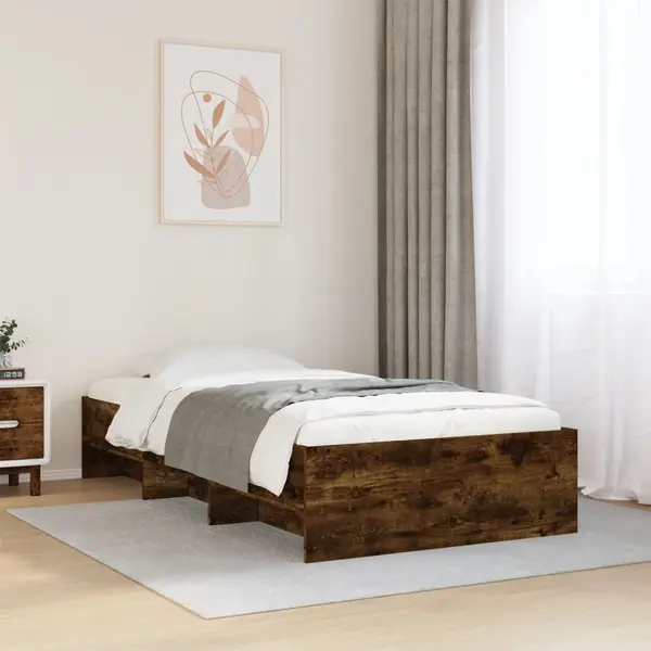 Gossi cadru pat fara saltea, stejar fumuriu 75x190 cm lemn prelucrat