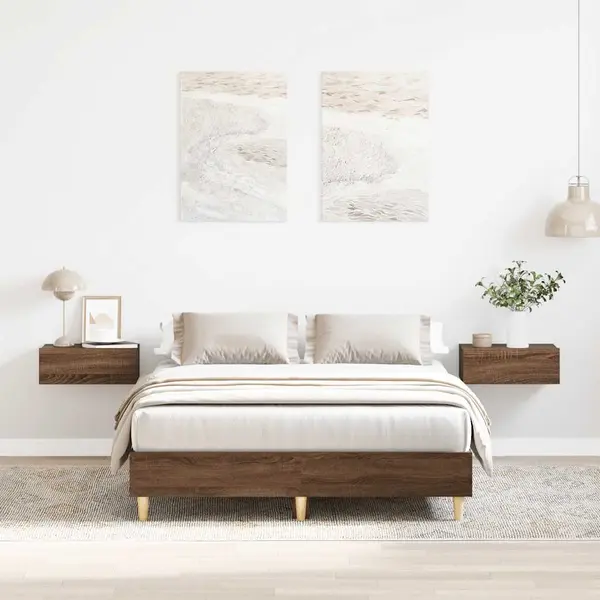 Gossi cadru pat fara saltea stejar maro 135x190 cm lemn prelucrat