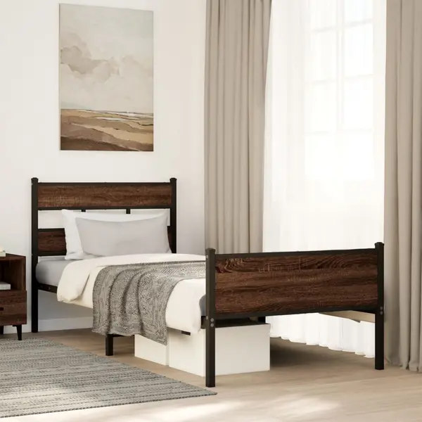Gossi cadru pat fara saltea stejar maro, 90x200 cm, lemn prelucrat