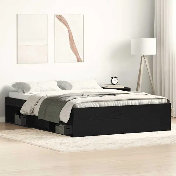Gossi cadru pat fara saltea, stejar negru, 135x190 cm, lemn prelucrat