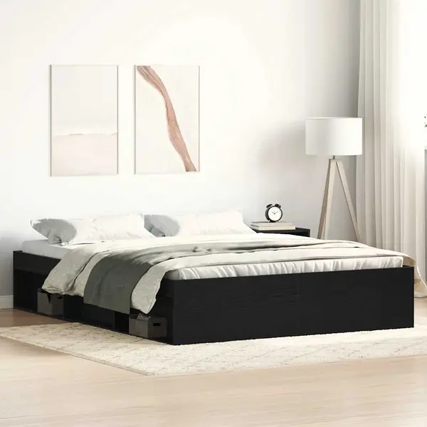 Gossi cadru pat fara saltea, stejar negru, 150x200 cm, lemn prelucrat