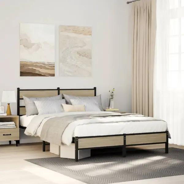 Gossi cadru pat fara saltea, stejar sonoma 137x190 cm lemn prelucrat