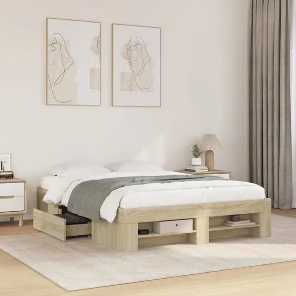 Gossi cadru pat fara saltea stejar sonoma, 140x190 cm, lemn prelucrat