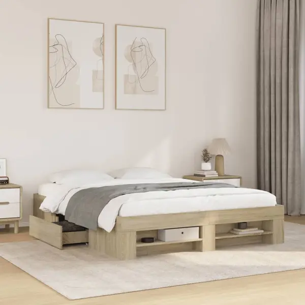 Gossi cadru pat fara saltea stejar sonoma 150x200 cm lemn prelucrat