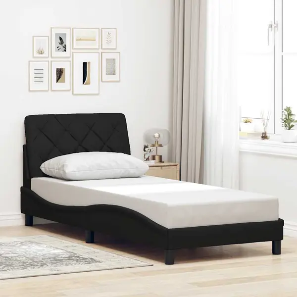 Gossi cadru pat fara saltea tesatura neagra 90x200 cm